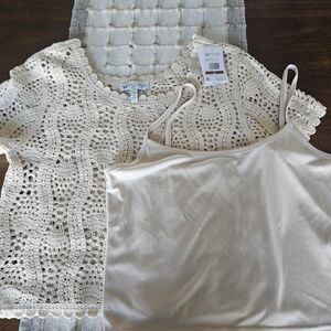 Jessica Simpson Cream Crochet Lace Blouse with Cami
